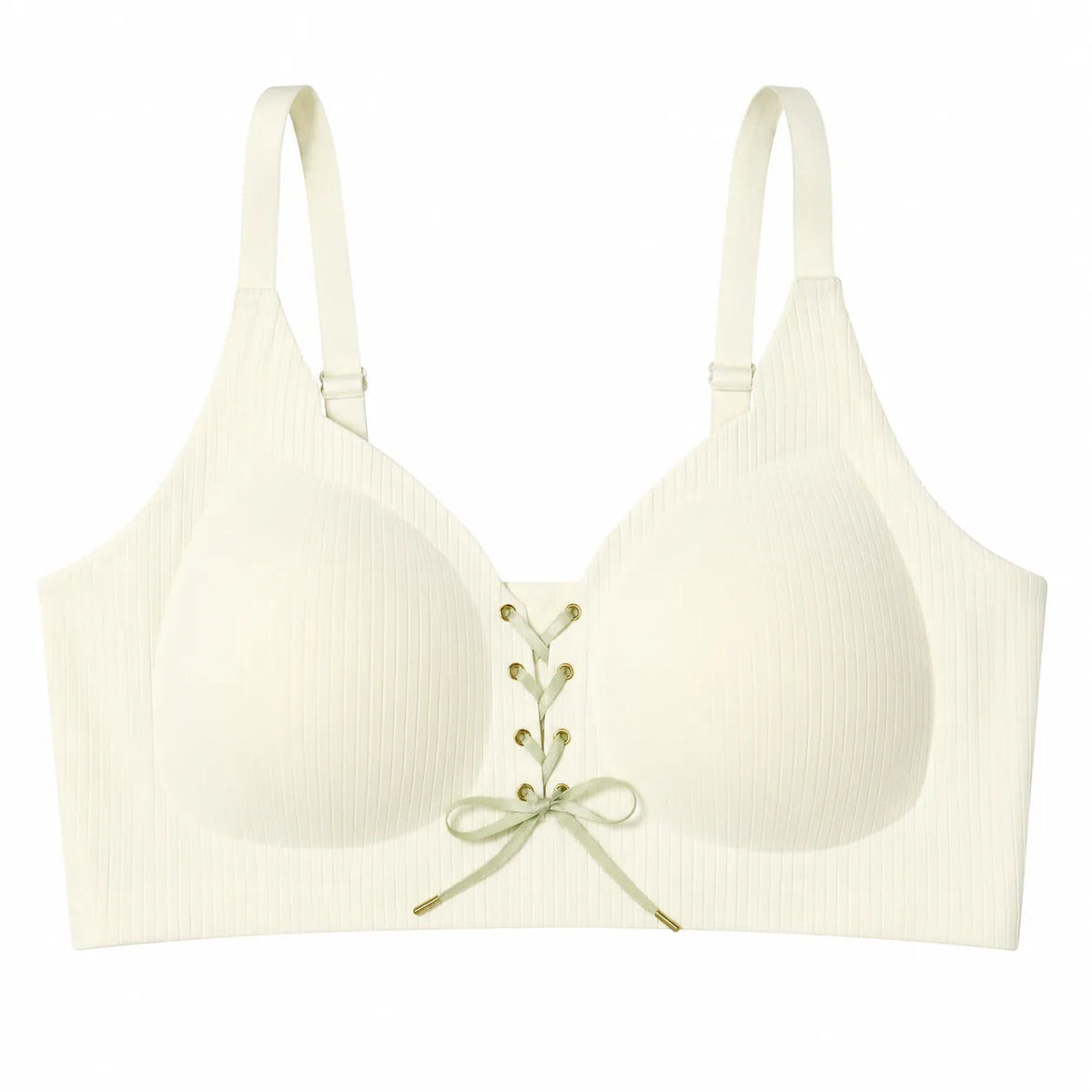 Women's Ribbed Seamless Full Coverage Lace-Up Wire-Free Padded Bra - Ivory White