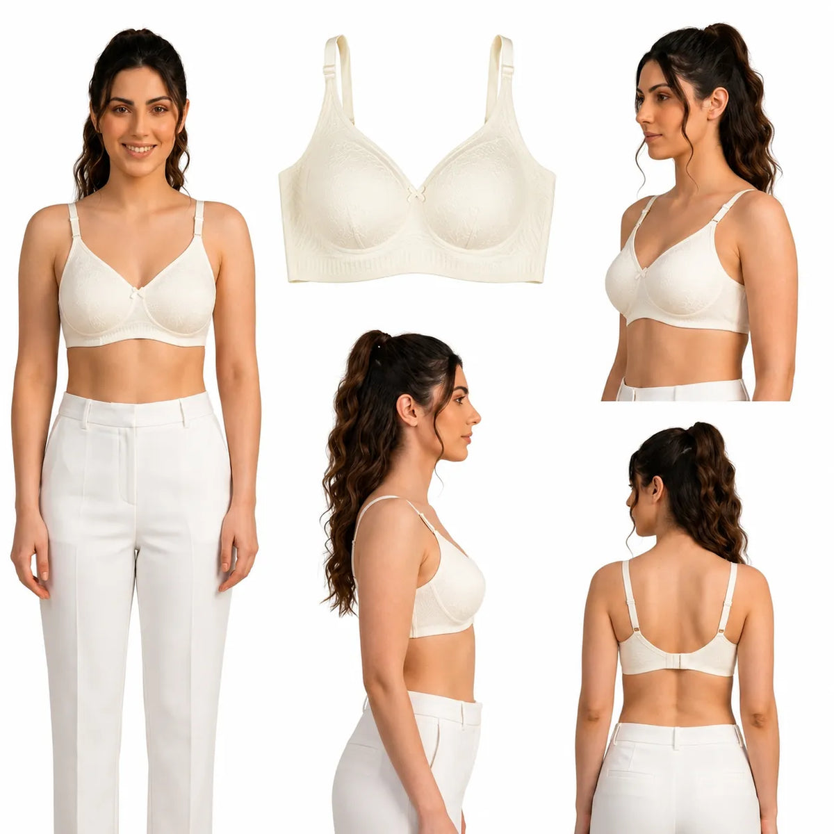 Women's Seamless Floral Full Coverage Wire-Free Bra - Ivory White