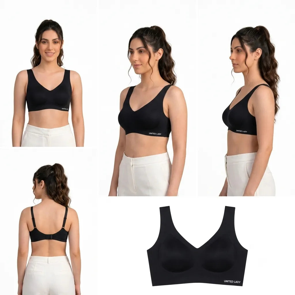 United Lady Women's Seamless Full Coverage Wire-Free Padded Bra - Black