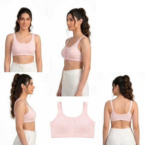 Women's Front Snap Closure Wire-Free Cotton Comfort Bra - Baby Pink