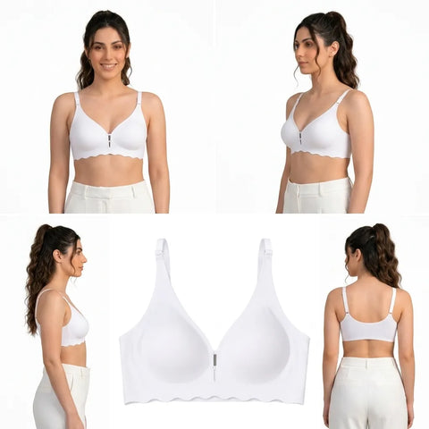 Women's Seamless Full Coverage Front Clasp Wire-Free Padded Bra - White