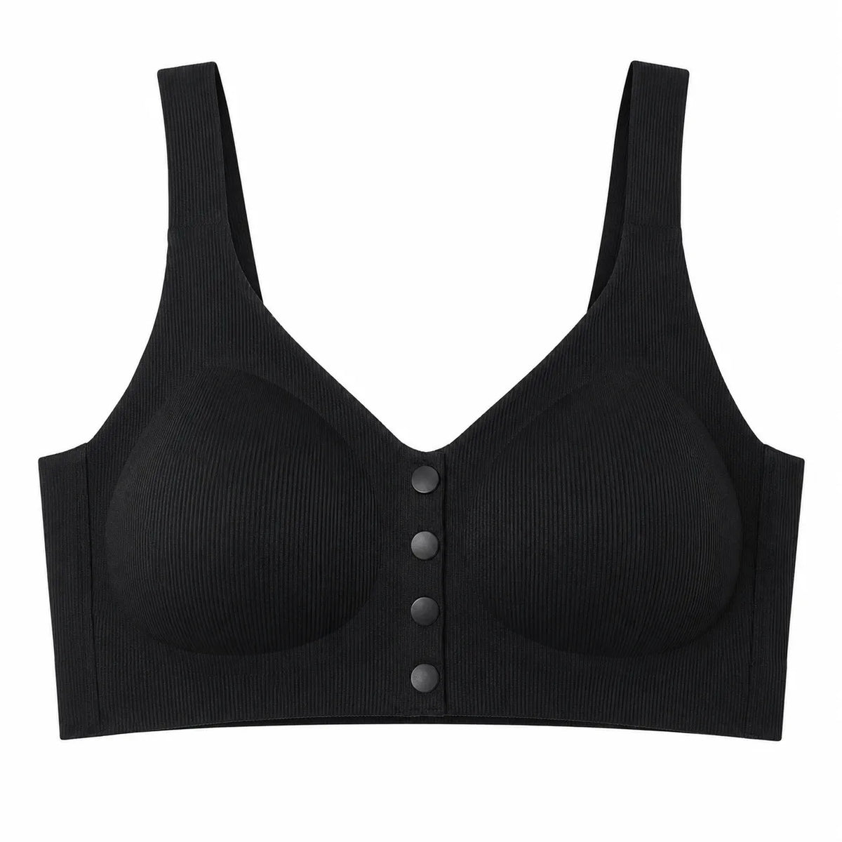Women's Seamless Ribbed Front Button Wire-Free Bra - Black