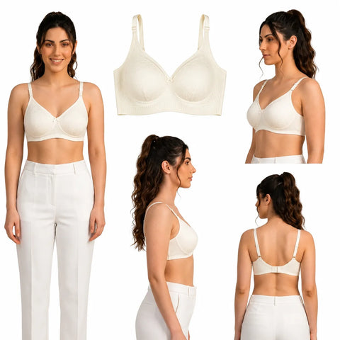 Women's Seamless Floral Full Coverage Wire-Free Bra - Ivory White