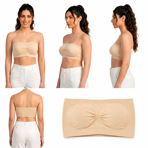 Women's Seamless Strapless Bandeau Tube Bra - Nude Beige