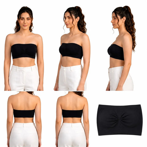 Women's Seamless Strapless Bandeau Tube Bra - Black