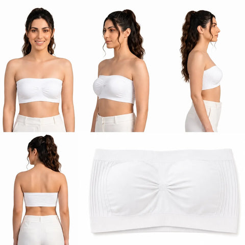 Women's Seamless Strapless Bandeau Tube Bra - White