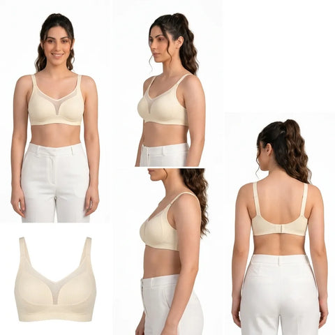Women's Ribbed Seamless Full Coverage Wire-Free Padded Bra - Cream