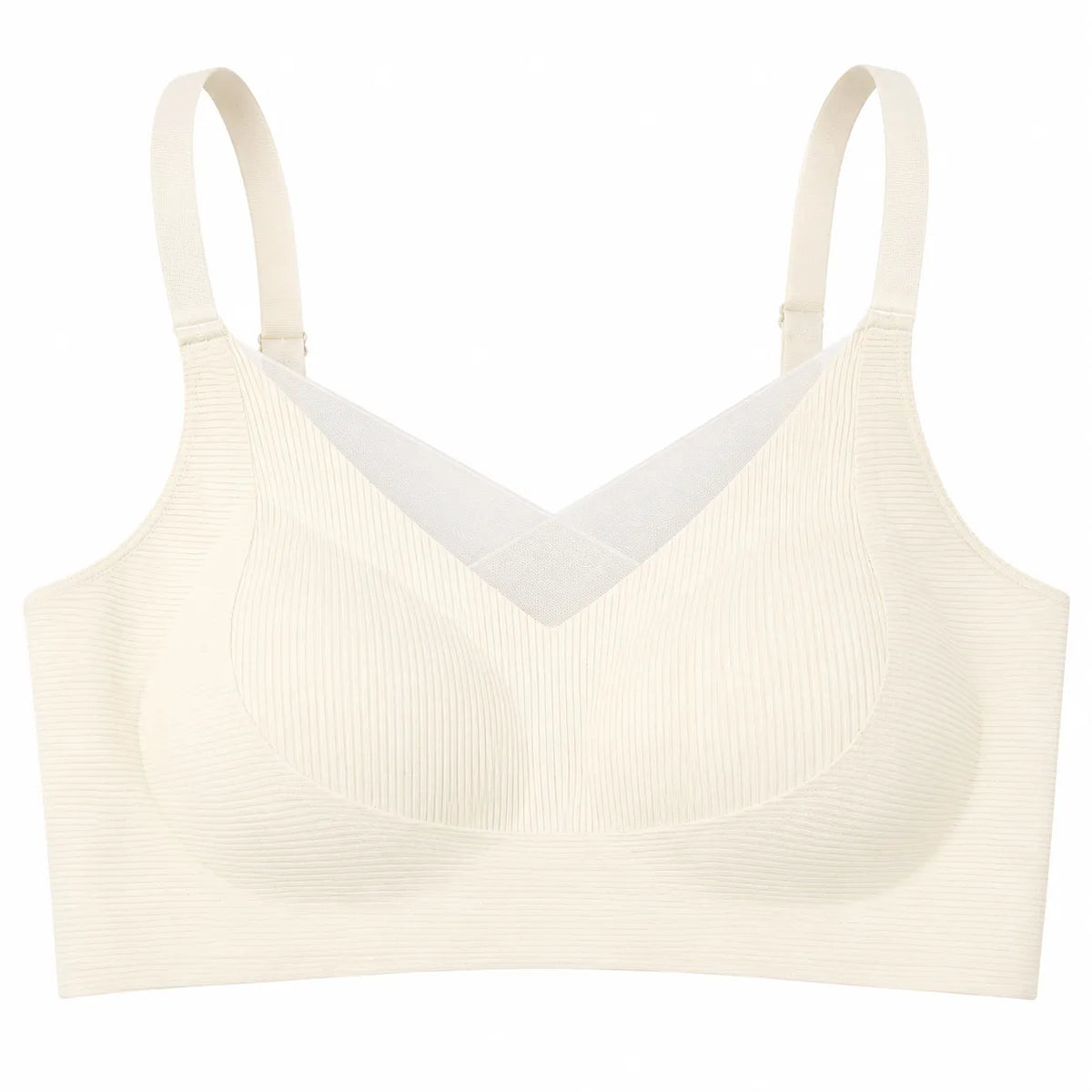 Women's Ribbed Seamless Full Coverage Wire-Free Padded Bra - Cream