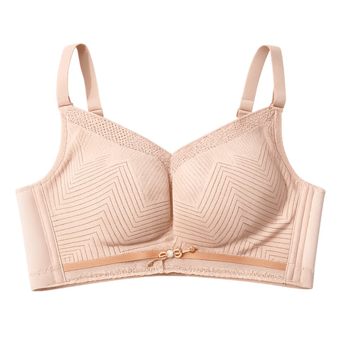 Women's Full Coverage Wire-Free Padded Bra with Chevron Pattern - Nude Beige