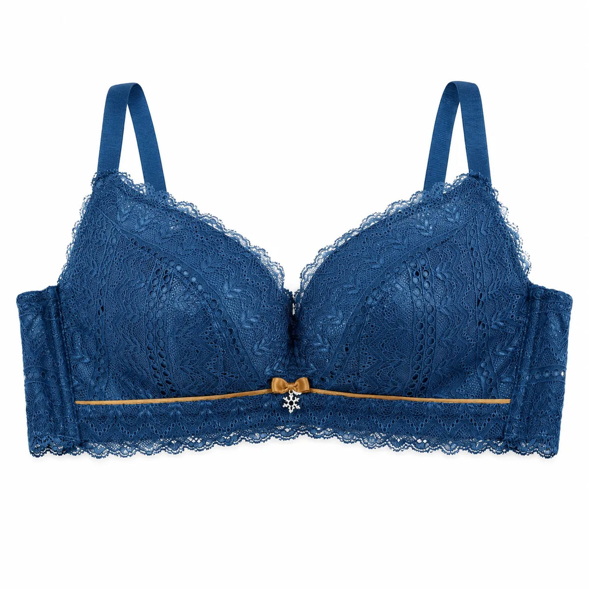 Women's Floral Lace Full Coverage Wire-Free Padded Bra - Navy Blue