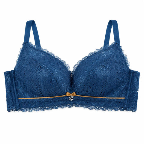 Women's Floral Lace Full Coverage Wire-Free Padded Bra - Navy Blue