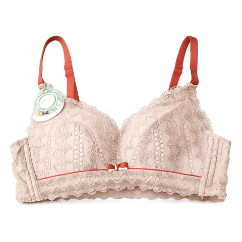 Women's Floral Lace Full Coverage Wire-Free Padded Bra - Nude Pink