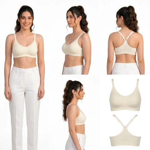 Women's Ribbed Seamless Full Coverage Wire-Free Padded Bra - Ivory White