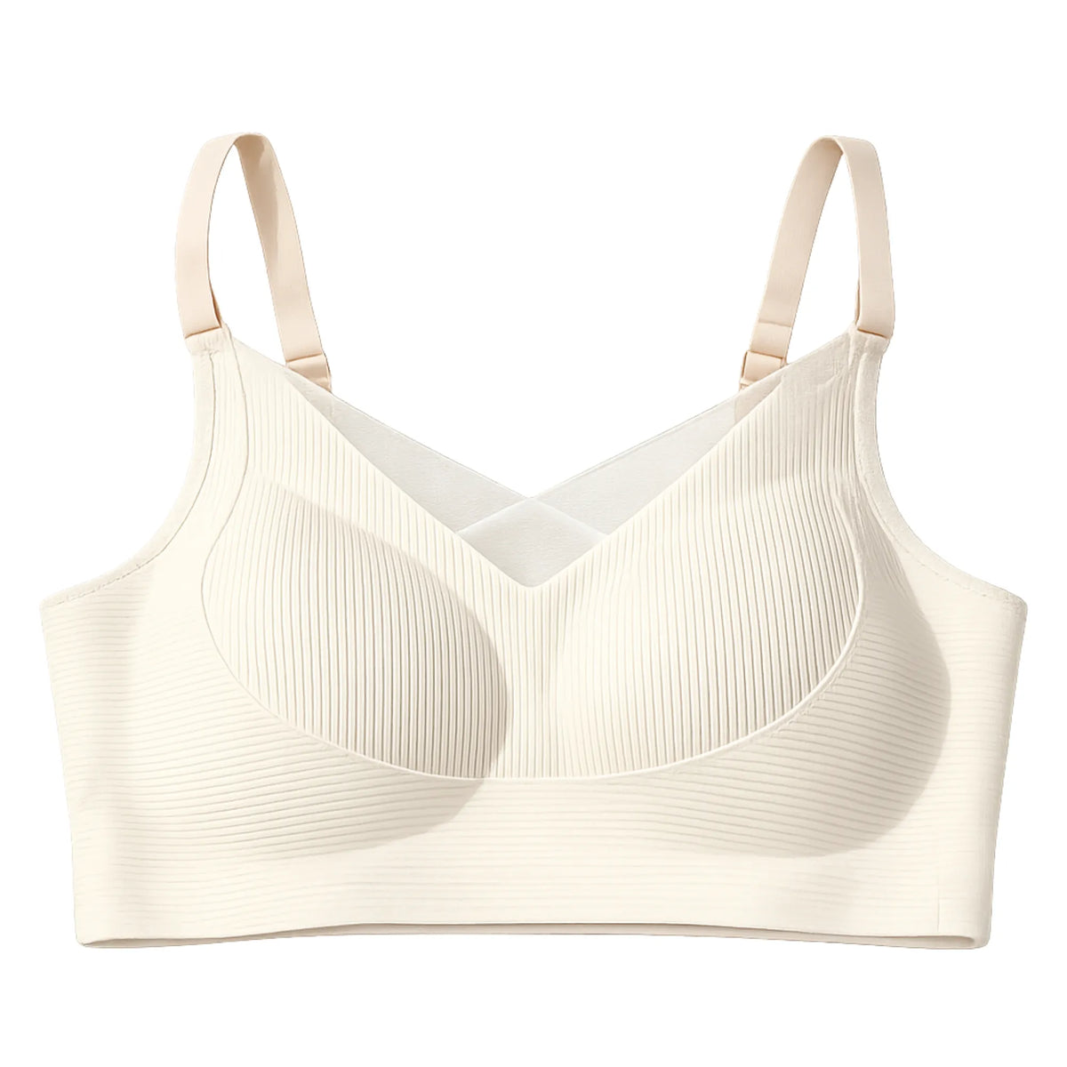 Women's Ribbed Seamless Full Coverage Wire-Free Padded Bra - Ivory White