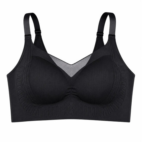 Women's Seamless Full Coverage Wire-Free Padded Bra with Mesh Neckline - Black