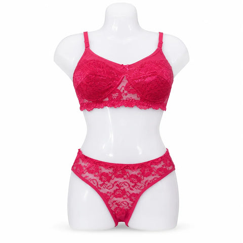 Women's Floral Lace Bra & Panty Set - Hot Pink