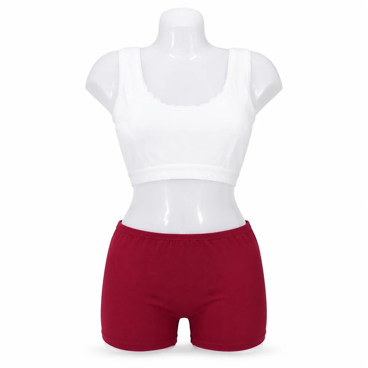 Women's Cotton Sports Bra & Boyshort Set - White & Red