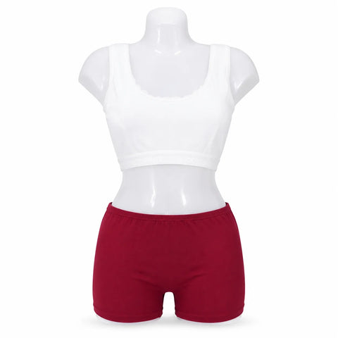 Women's Cotton Sports Bra & Boyshort Set - White & Red