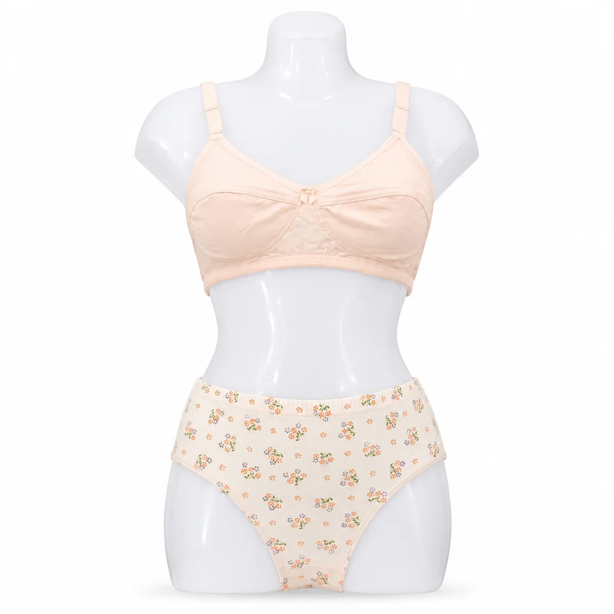 Women's Cotton Bra & Floral Printed Panty Set - Peach