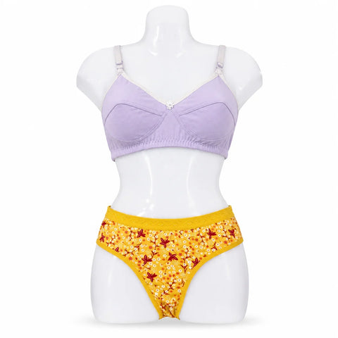 Women's Lavender Cotton Bra & Floral Printed Panty Set