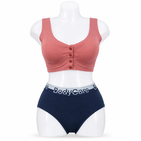 Women's Ribbed Front Button Bralette & High Waist Brief Set